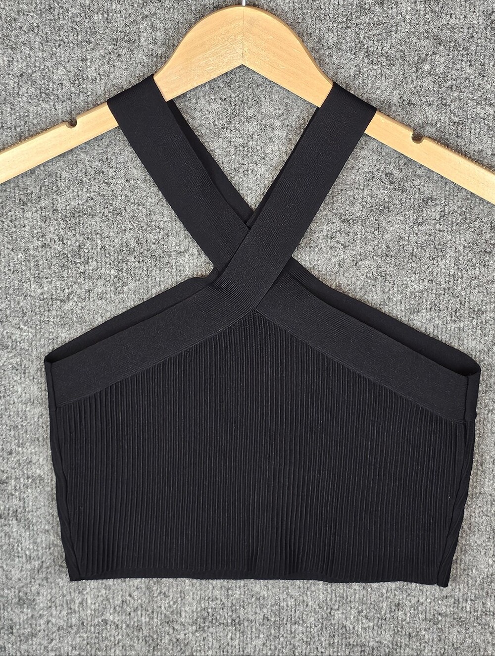 Sincerely Jules Ribbed Criss-Cross Halter Crop Top - Black